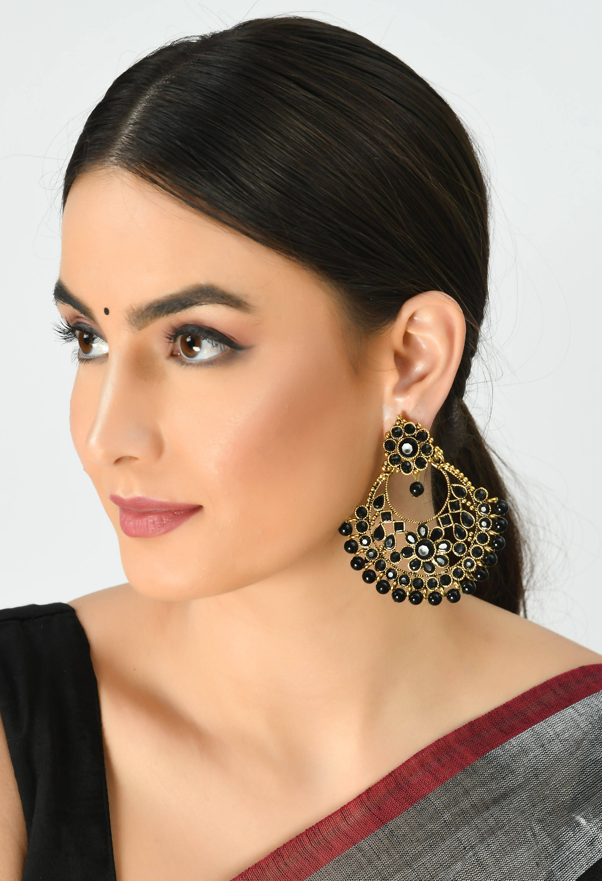 Kamal Johar Gold-Plated Kundan Earrings with P