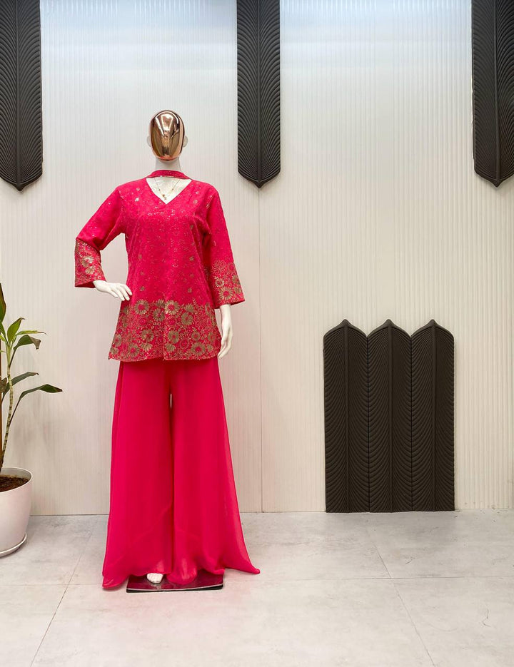 Women's Dark Pink Georgette Embroidered With Sequins Kurta Set