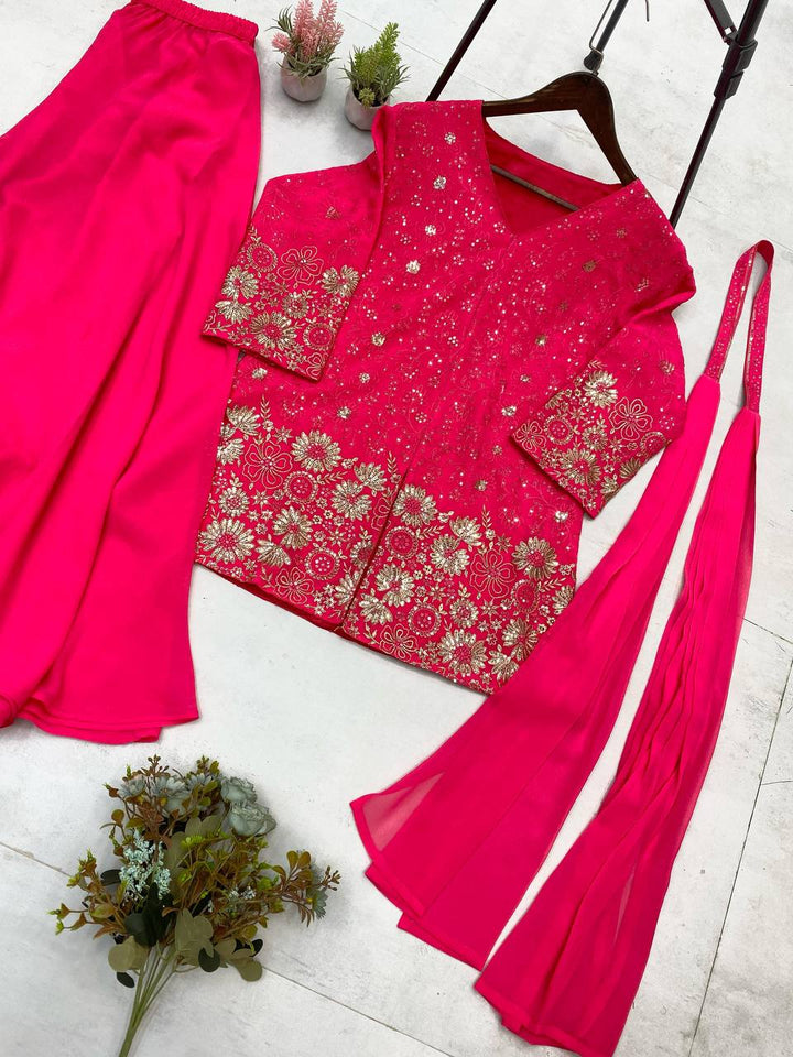 Women's Dark Pink Georgette Embroidered With Sequins Kurta Set