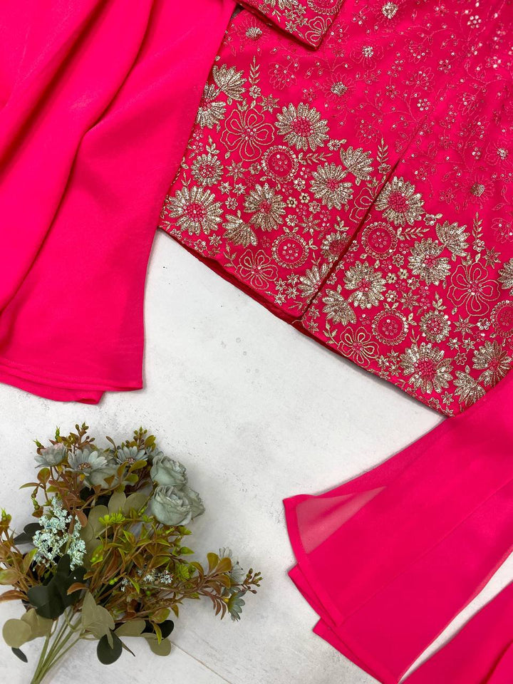 Women's Dark Pink Georgette Embroidered With Sequins Kurta Set