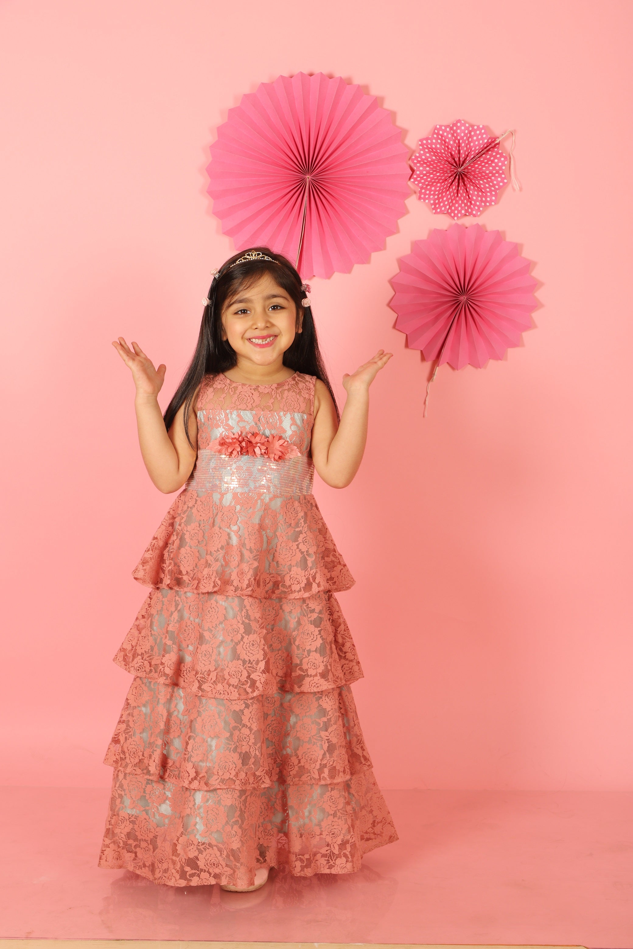 Girl's Stylish Layered Gown-Dusty Pink - Lil Peacock