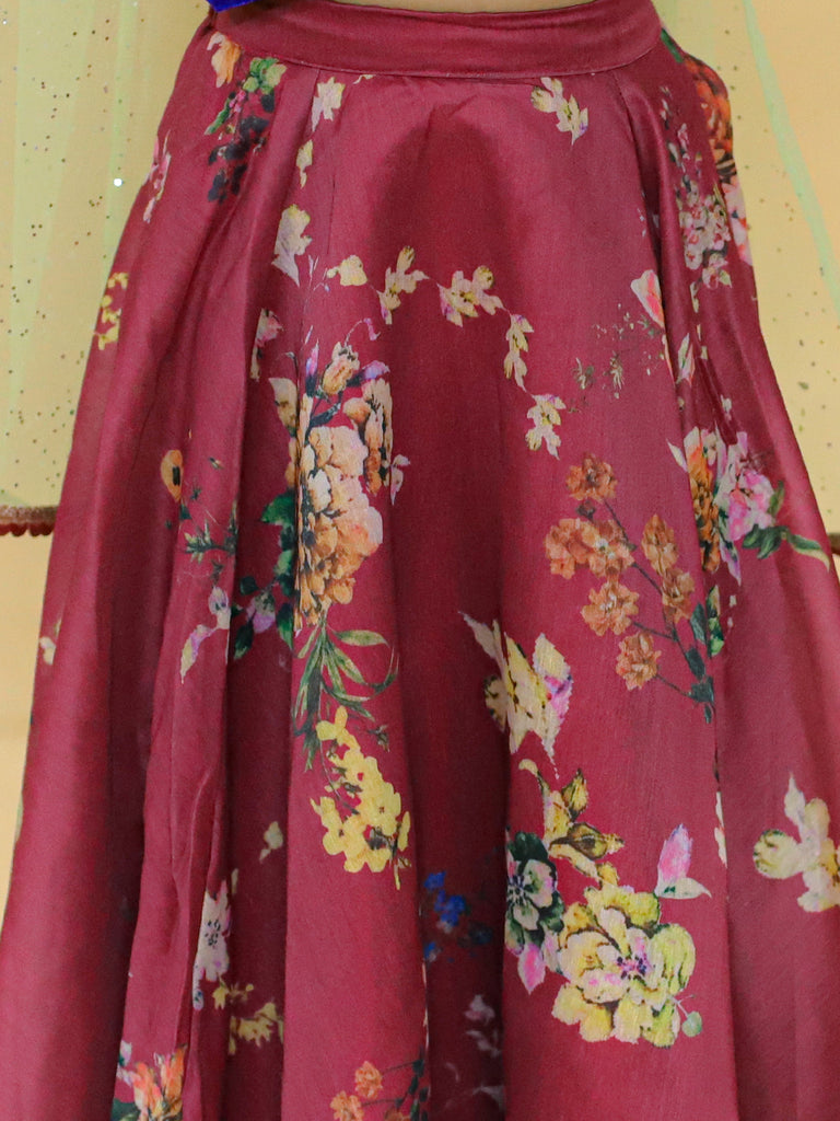 Girl's stylish printed ghaghra choli with dupatta set-  Maroon