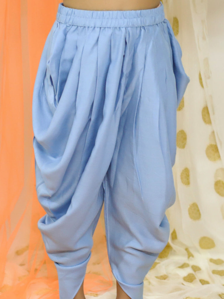 Girl's Block Print Halter Neck Top With Potli Buttons & Sling Bag , Fusion Dhoti-Powder Blue