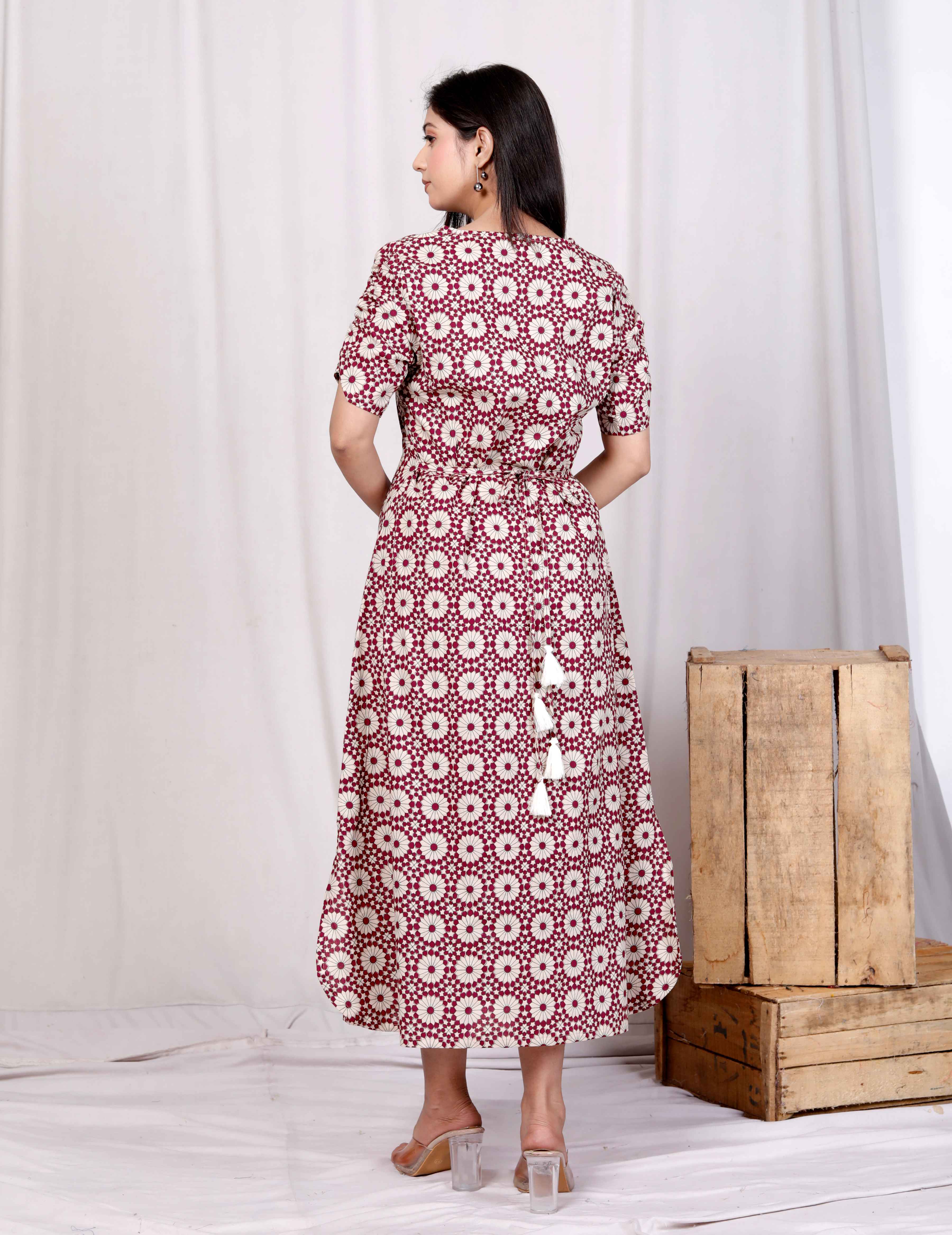 Women's Cotton Floral Printed Cream A-Line Maxi Dress With Buttons Cream / S | Trendia Global Women's Cotton Floral Printed Cream A-Line Maxi Dress With Buttons Cream / S | Trendia Global