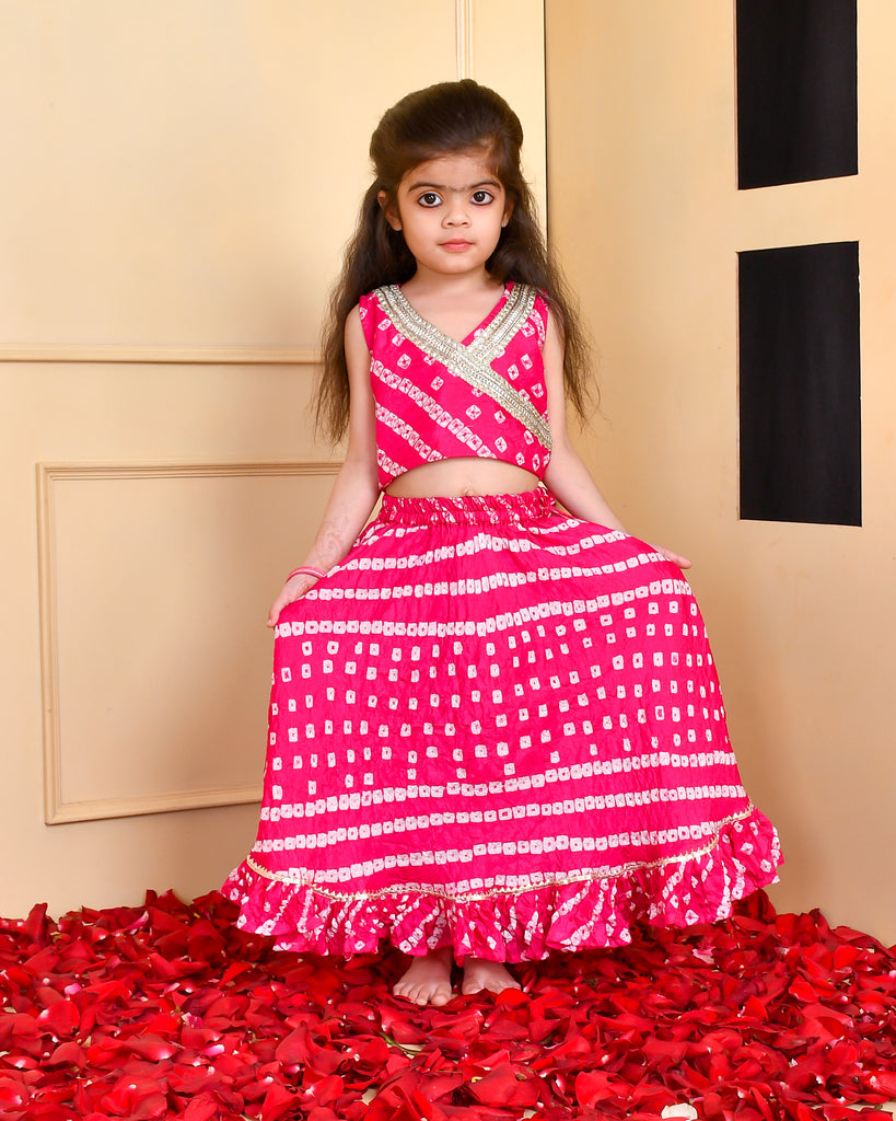 Girls's Pink Bandhani Lehenga Top Set