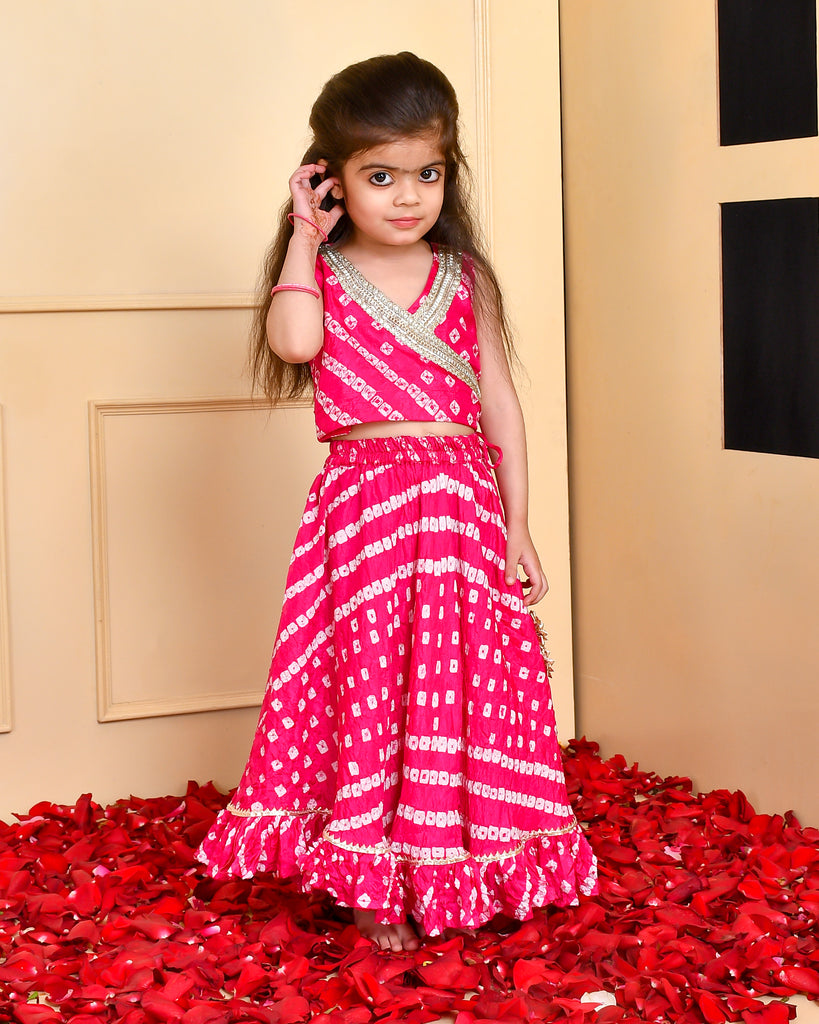 Girls's Pink Bandhani Lehenga Top Set