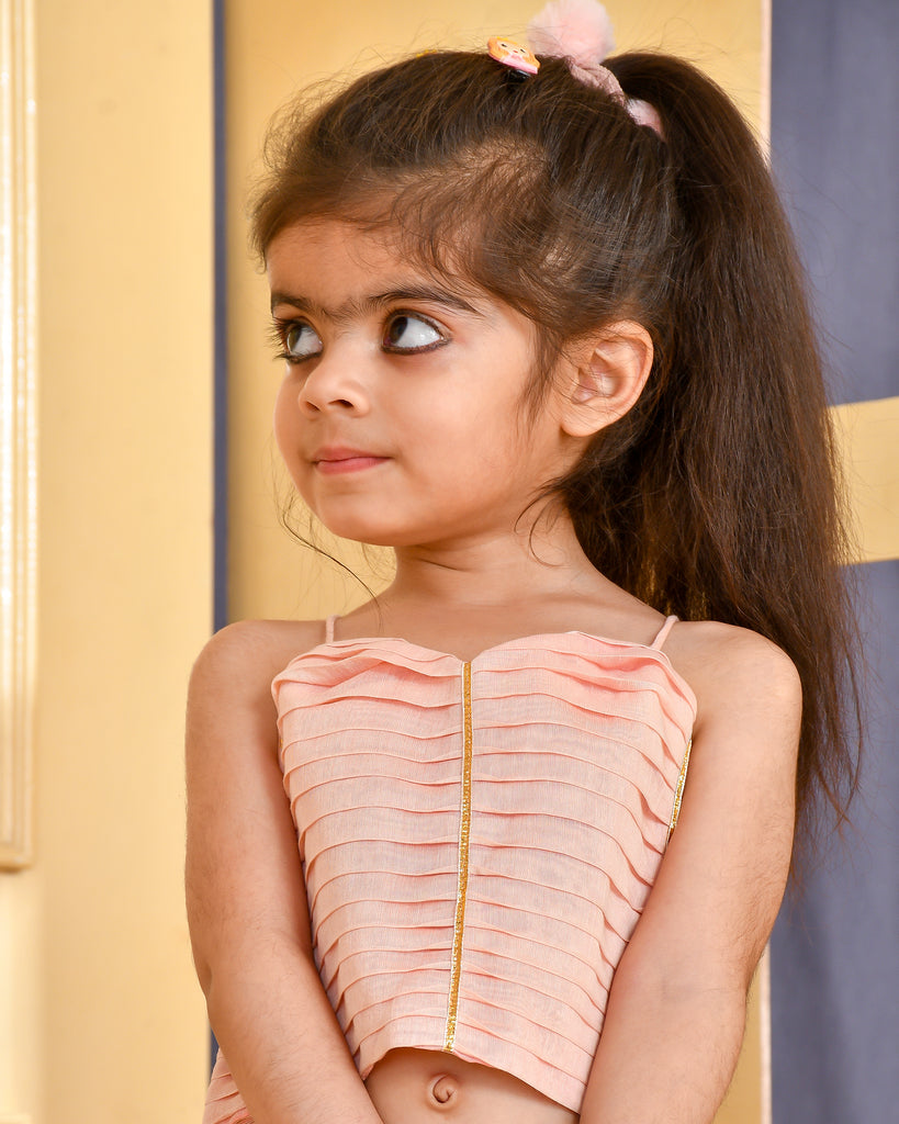 Girl's Powder Pink Chanderi Lehenga Set