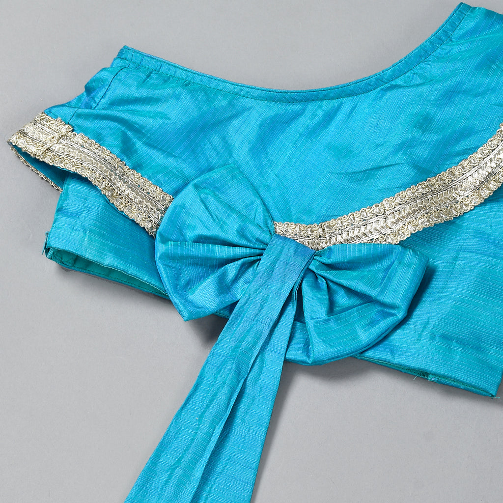 Girl's Teal Blue Back Bow Lehenga Set