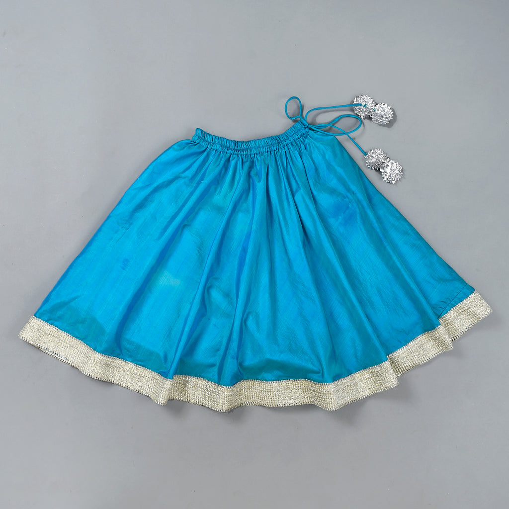 Girl's Teal Blue Back Bow Lehenga Set