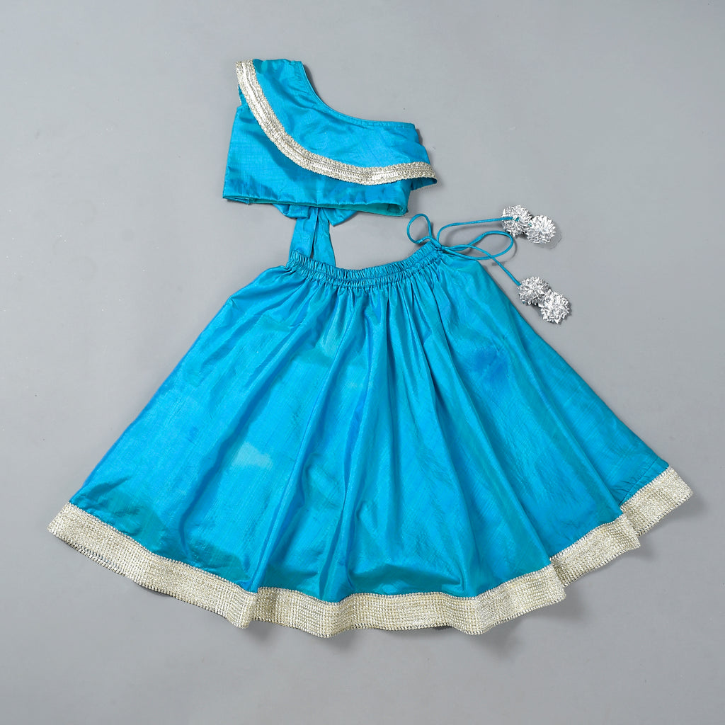 Girl's Teal Blue Back Bow Lehenga Set