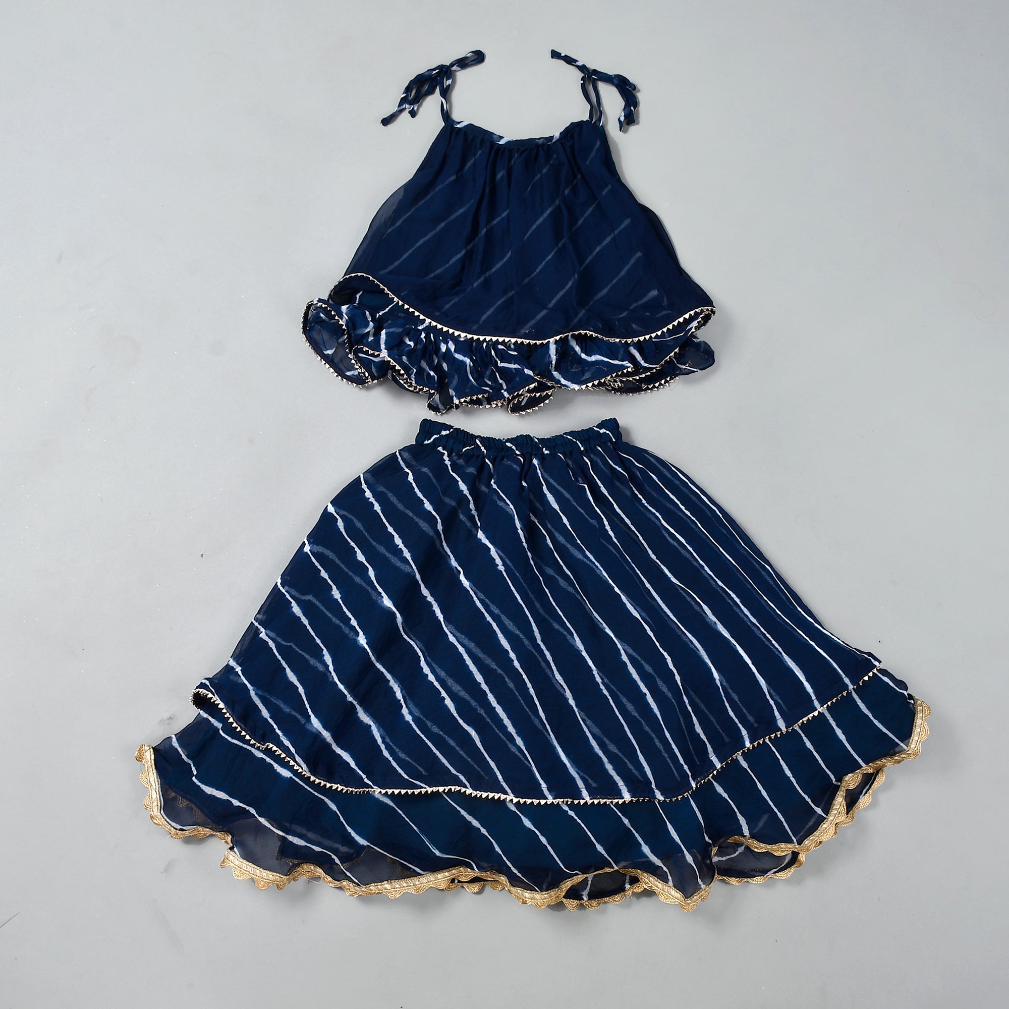 Girl's Blue Leheriya Skirt Top Set - Rangpur