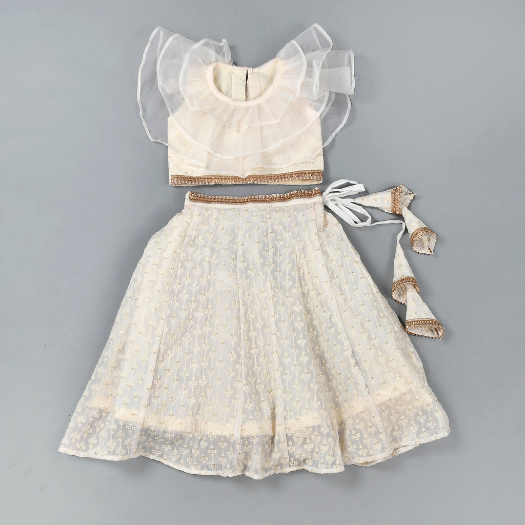 Girl's White Chikankari Lehenga Set