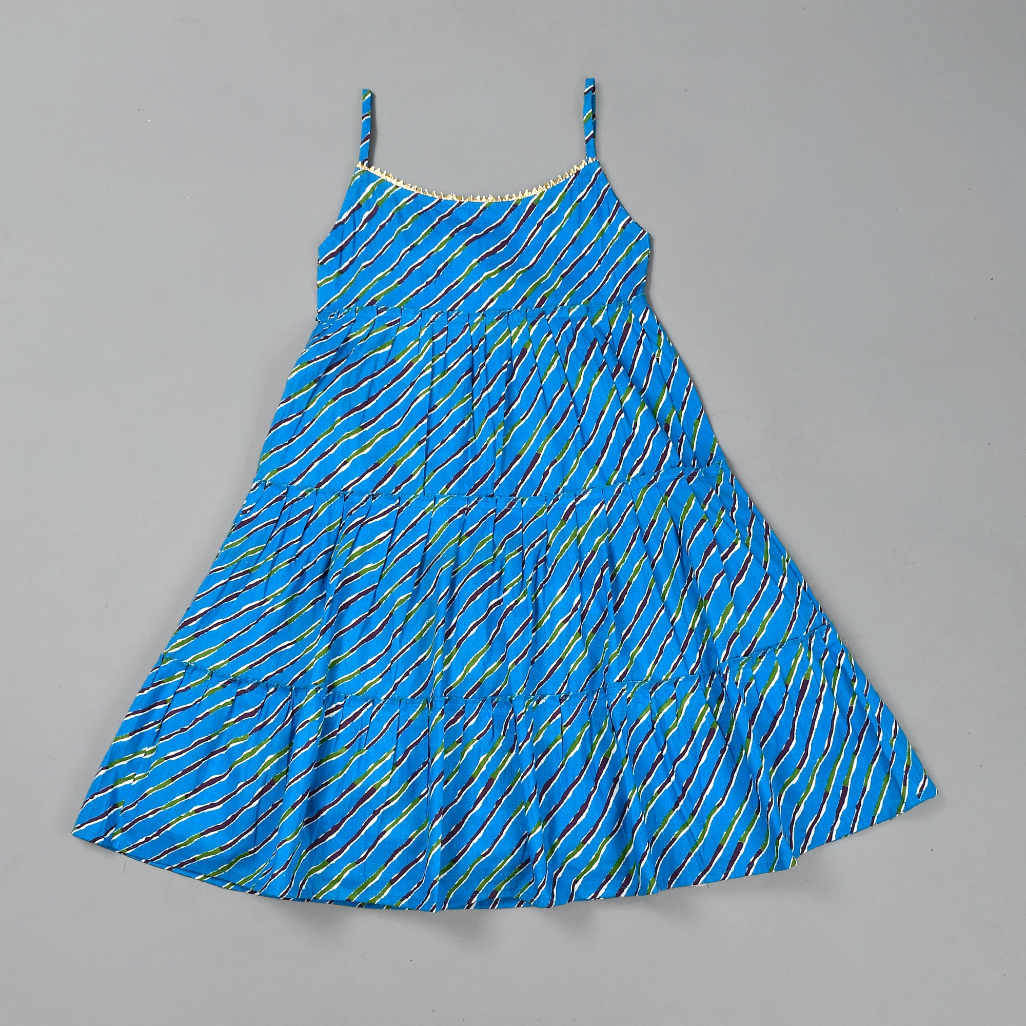 Girl's Blue Leheriya Printed Dress