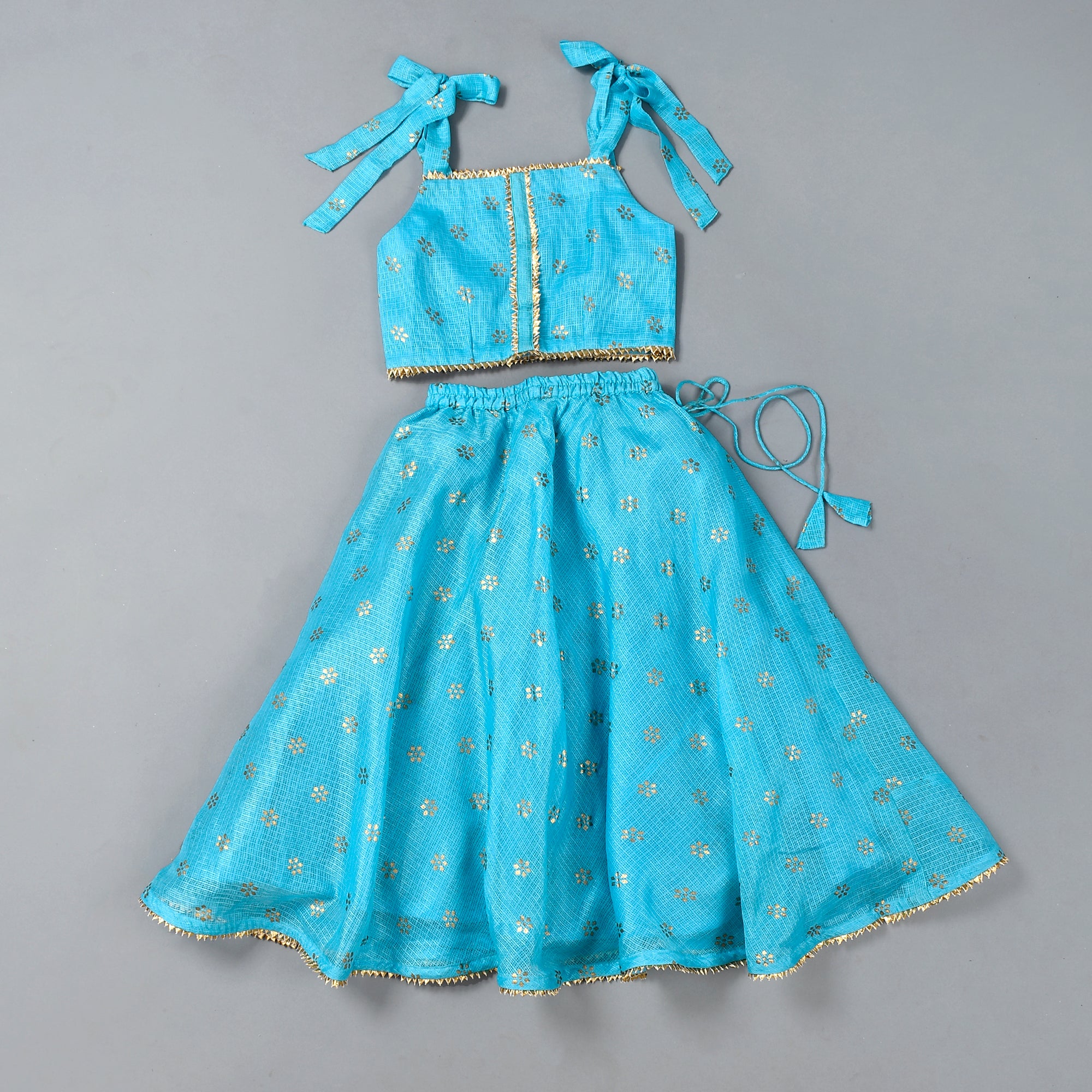 Girl's Blue Kota Doriya Lehenga Top Set