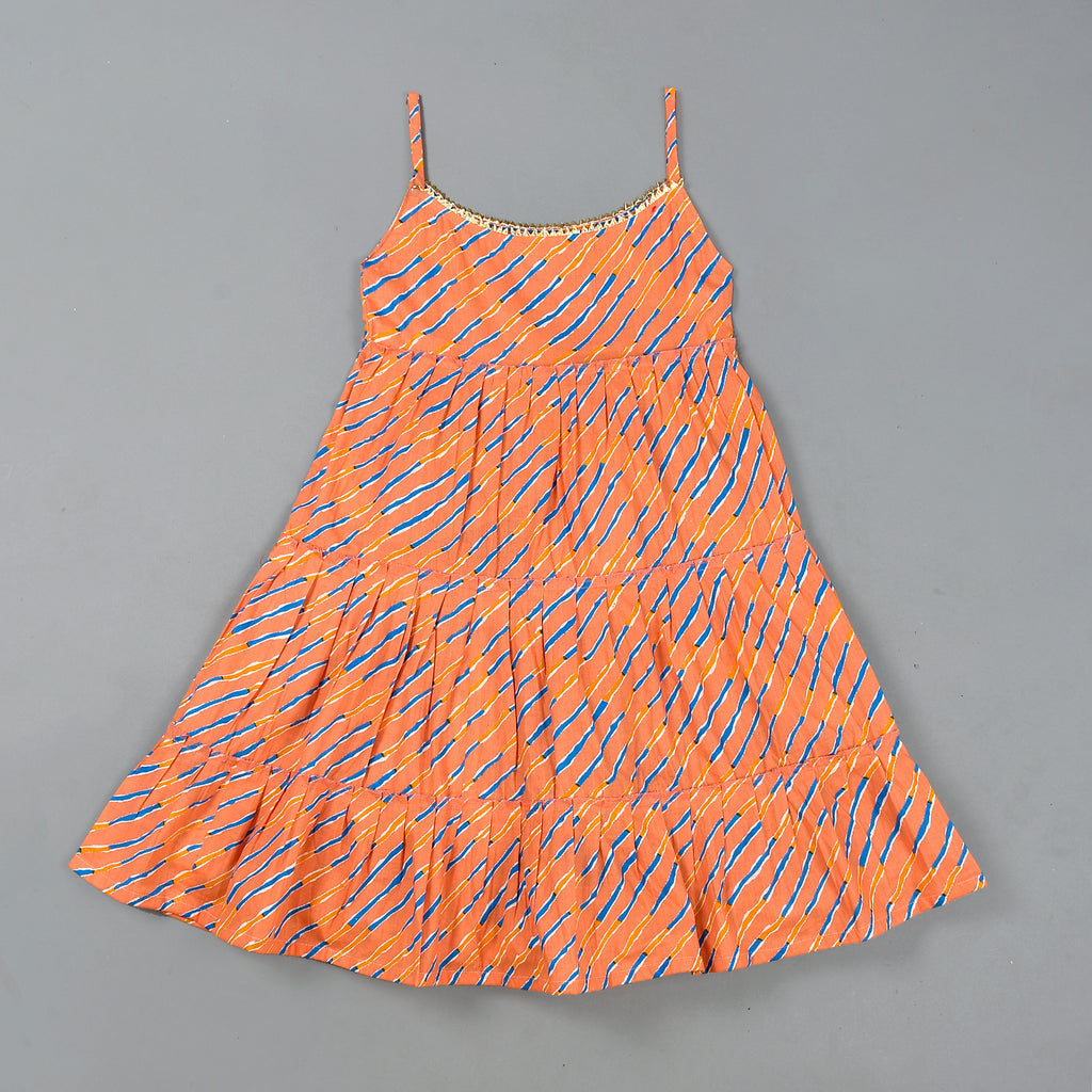 Girl's Peach Leheriya Dress