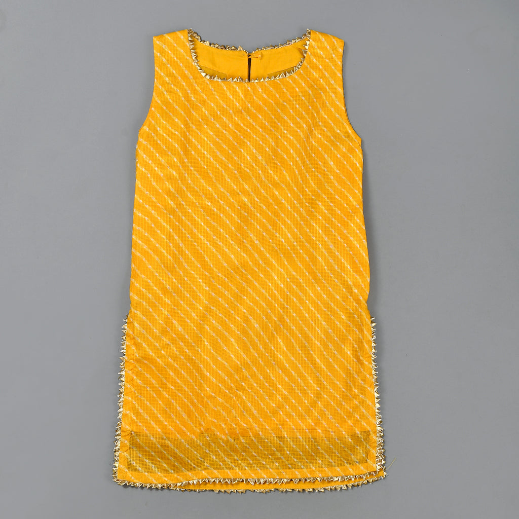 Girl's Yellow Leheriya Kurta Gharara Set