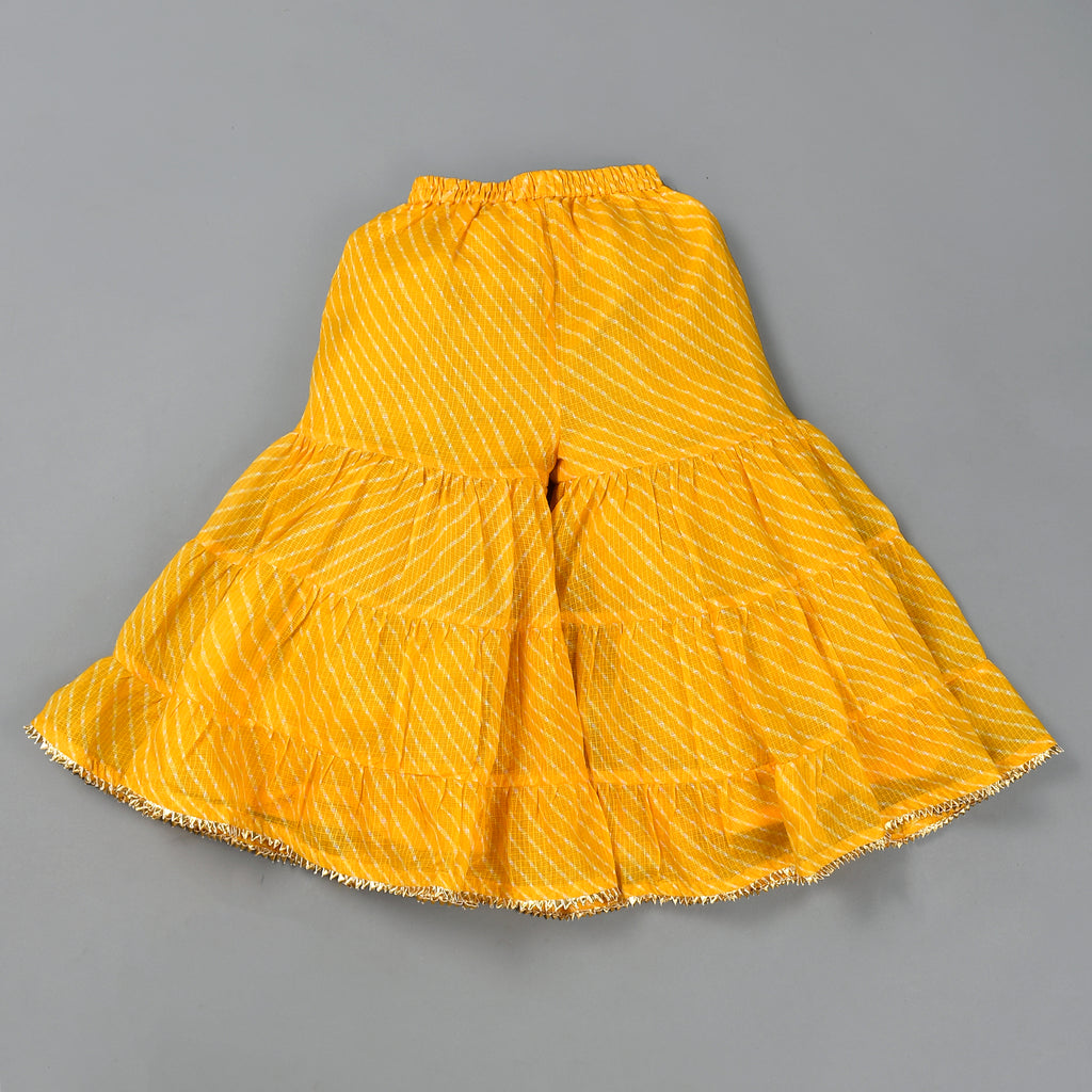 Girl's Yellow Leheriya Kurta Gharara Set