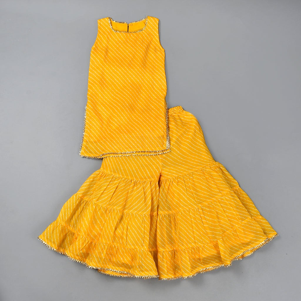 Girl's Yellow Leheriya Kurta Gharara Set