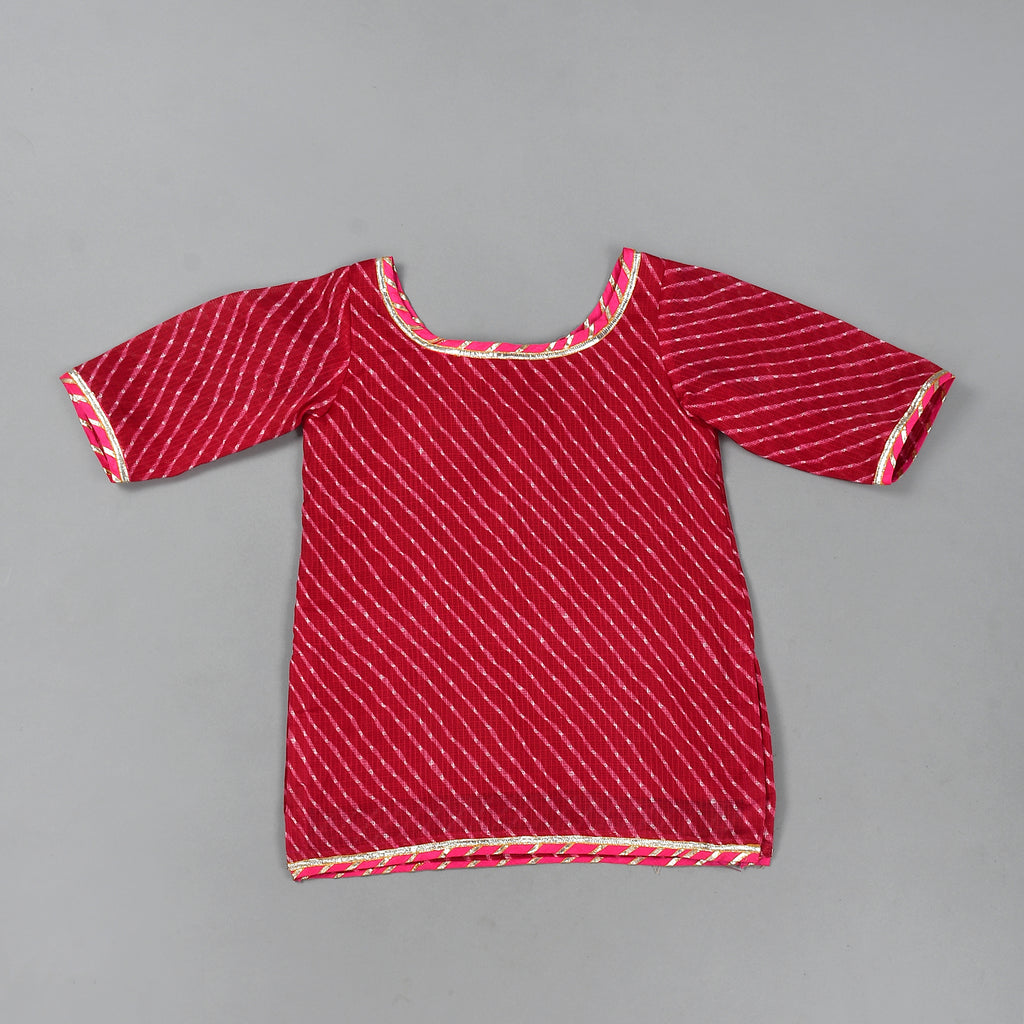 Girl's Pink Leheriya Kurta Skirt Set