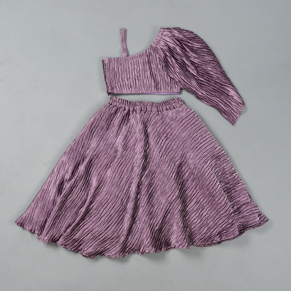 Girl's Lavender Pleated Lehenga Set