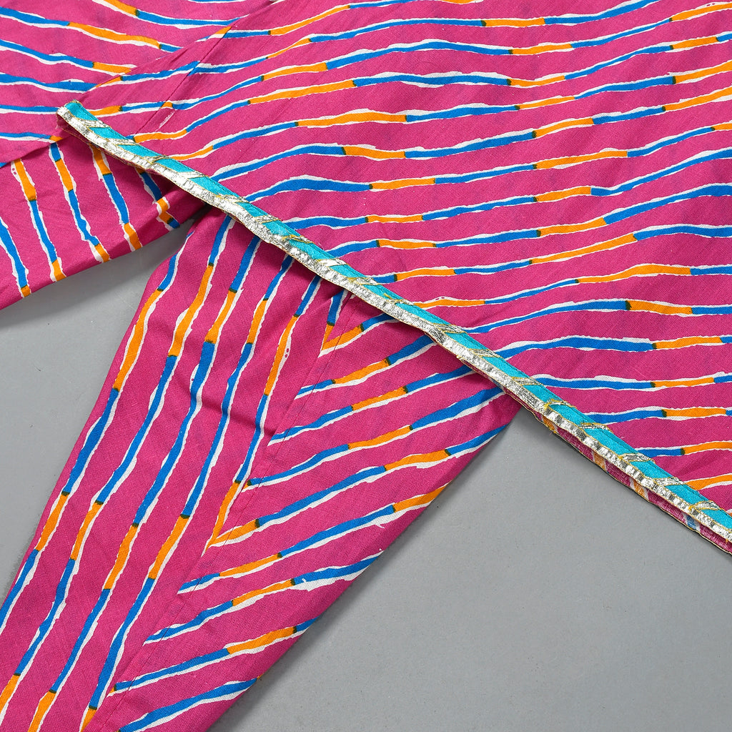 Girl's Pink Leheriya Kurta Dhoti Set