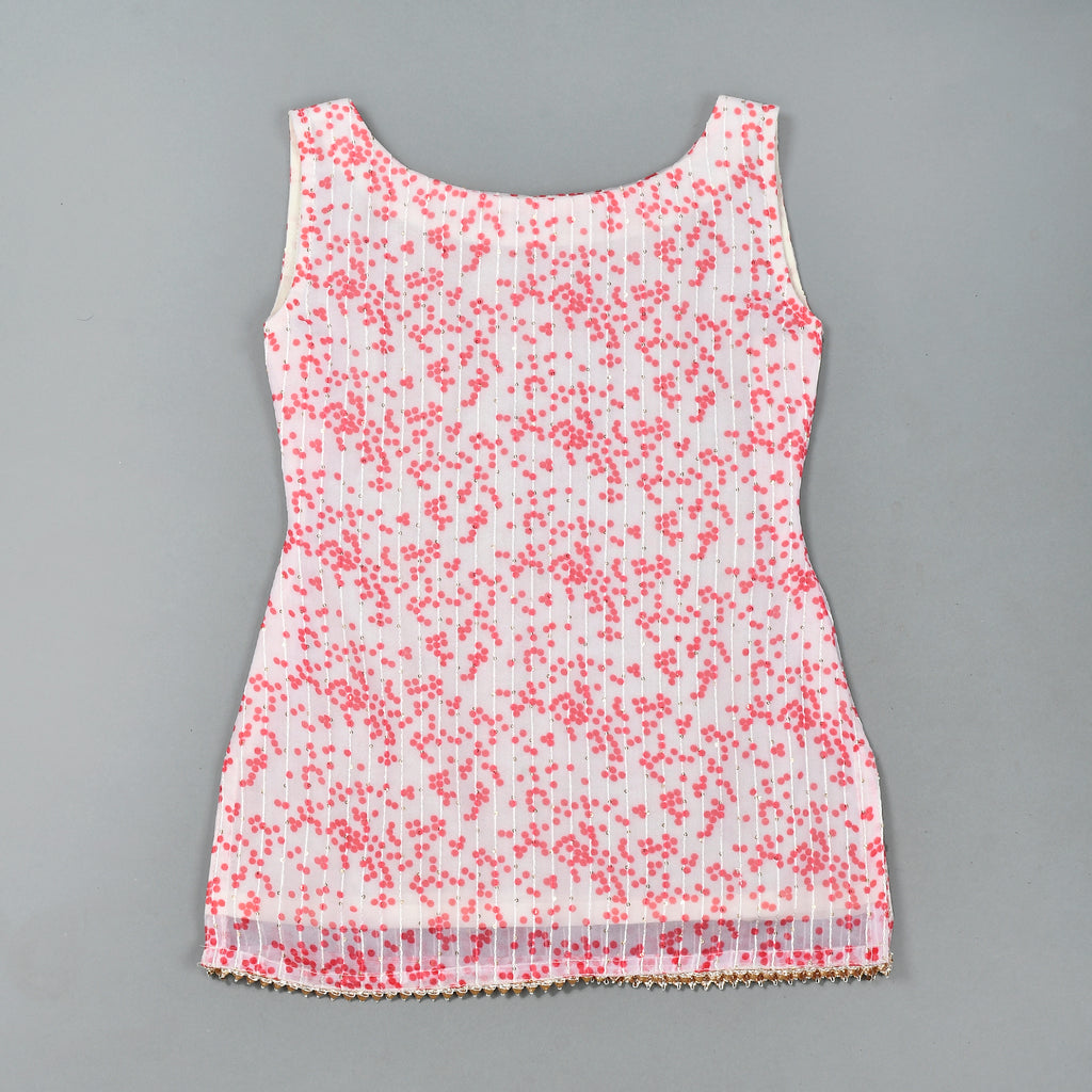 Girl's Pink White Kurta and Skirt Set