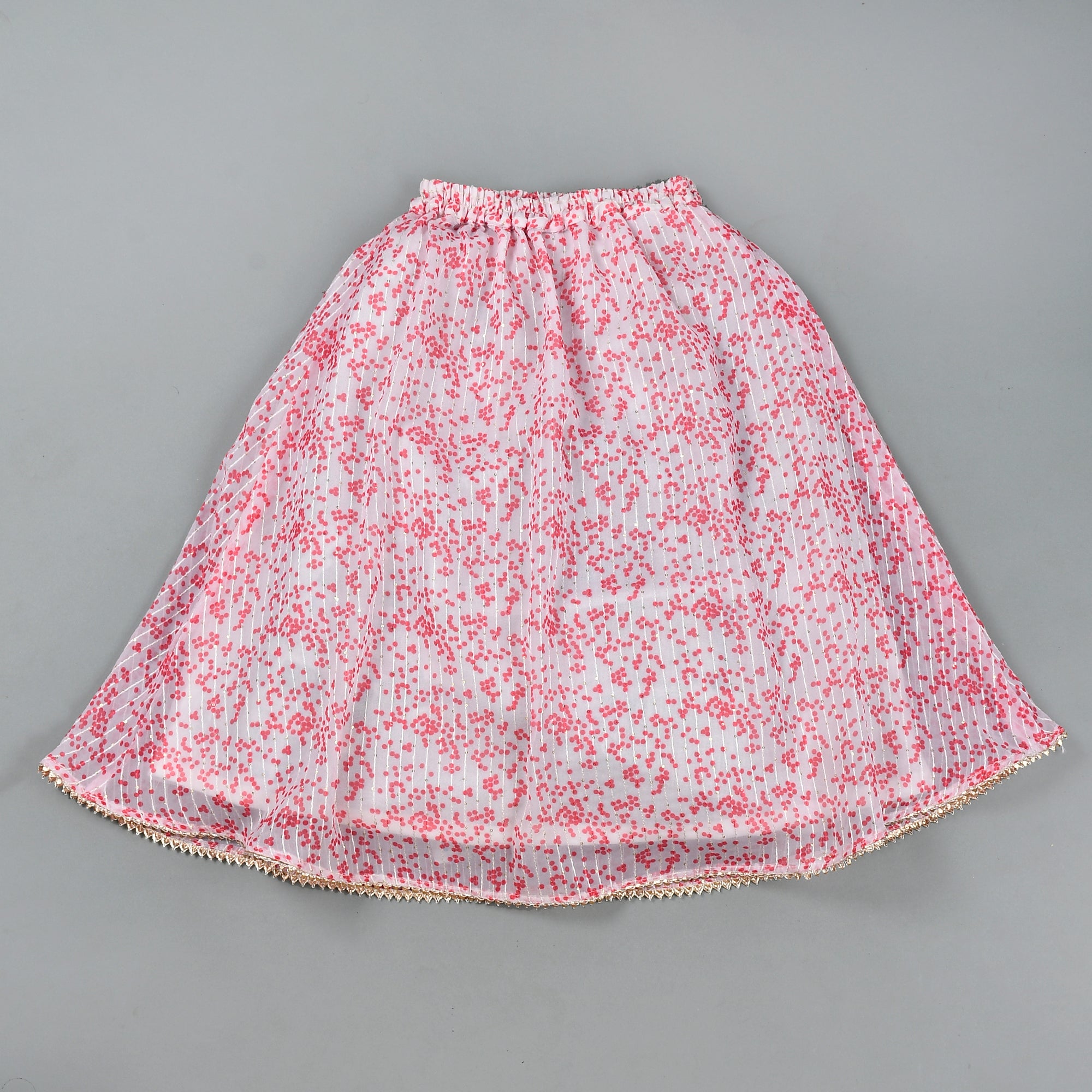 Girl's Pink White Kurta and Skirt Set - Rangpur