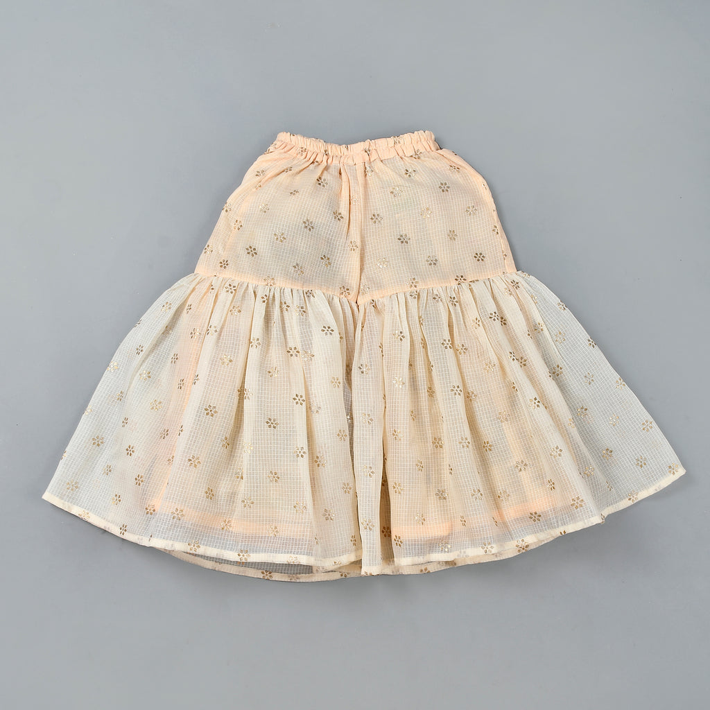 Girl's Beige Floral Sharara Kurta Set