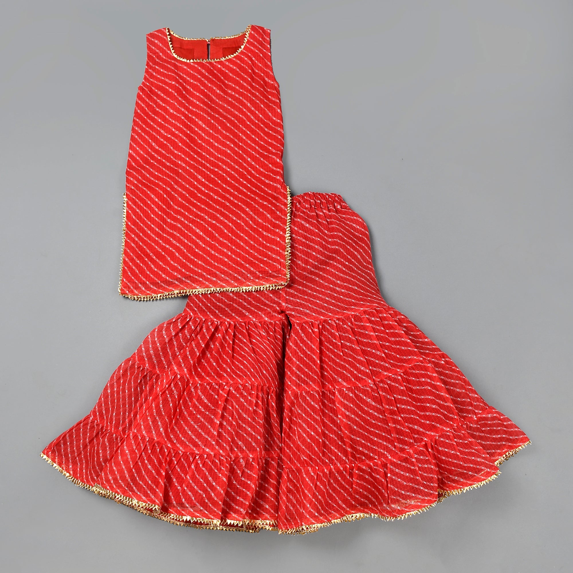 Girl's Red Leheriya Kurta Gharara Set