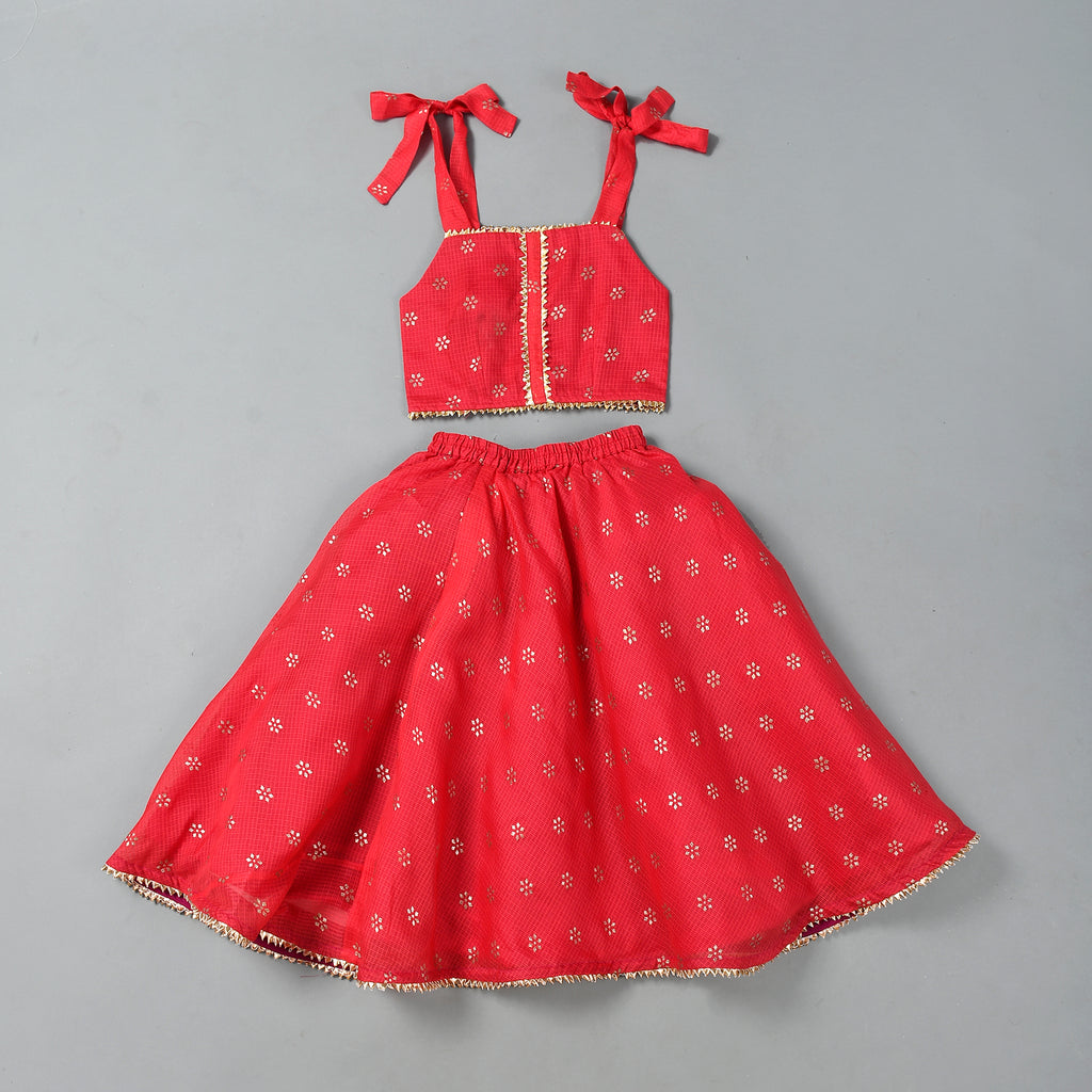 Girl's Red Floral Lehenga Set