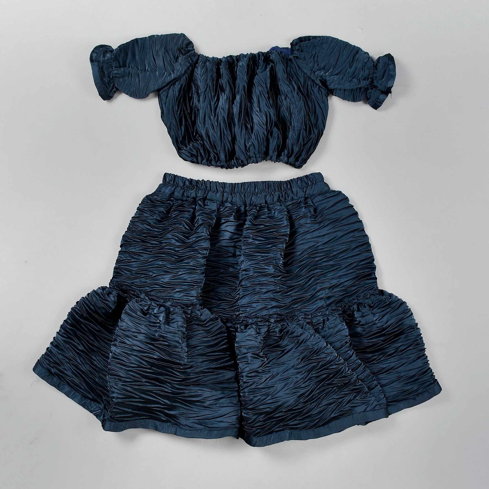 Girl's Blue Pleated Crop Top Skirt Set - Rangpur
