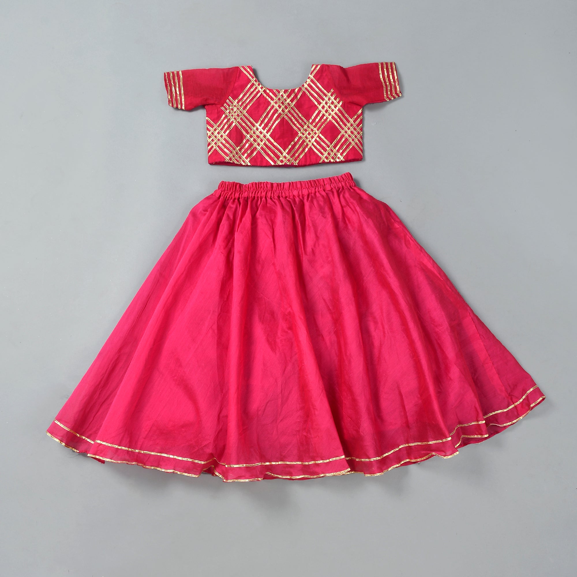 Girl's Pink Chanderi Lehenga Set