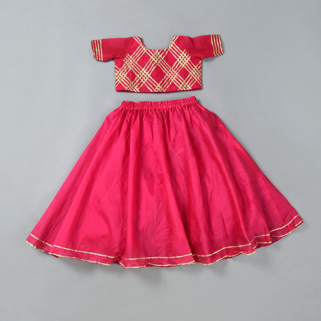 Girl's Pink Chanderi Lehenga Set