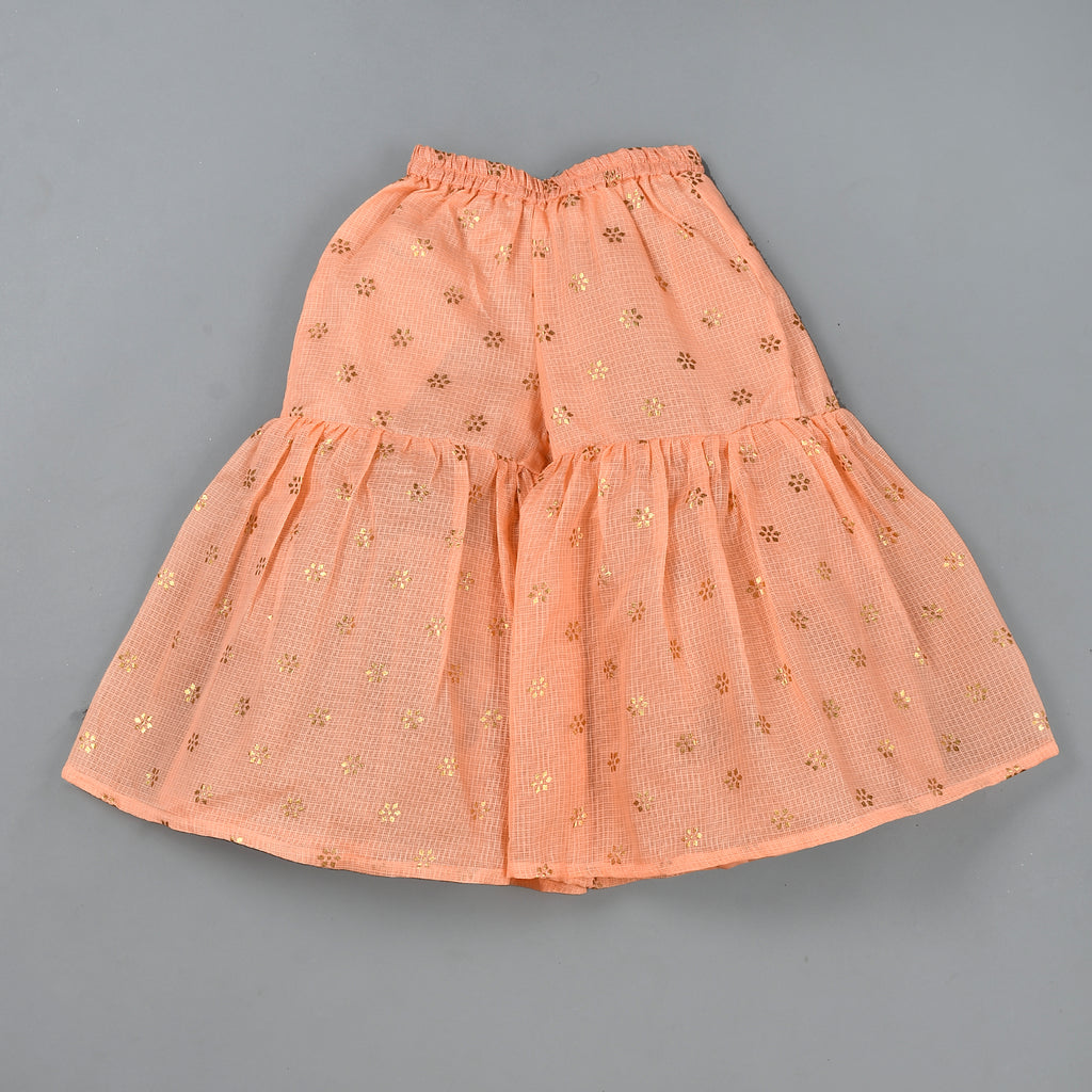 Girl's Peach Kurta Sharara Set
