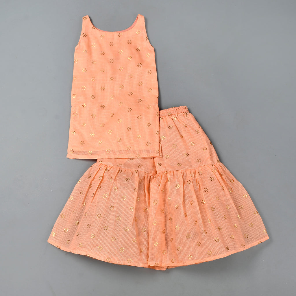 Girl's Peach Kurta Sharara Set