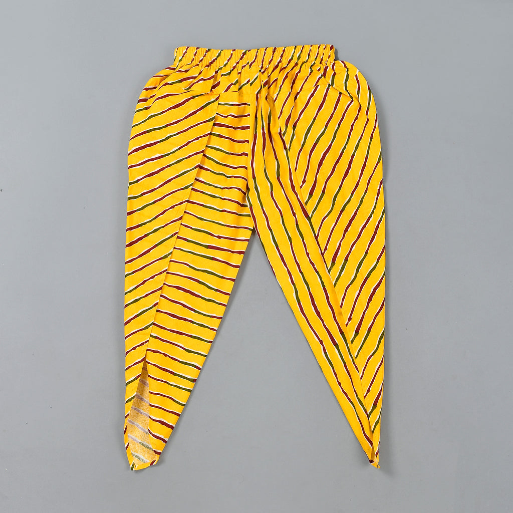 Girl's Yellow Leheriya Kurta Dhoti Set