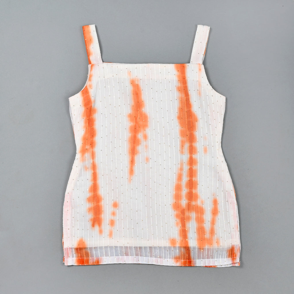Girl's White Tie Dye Kurta Skirt Set