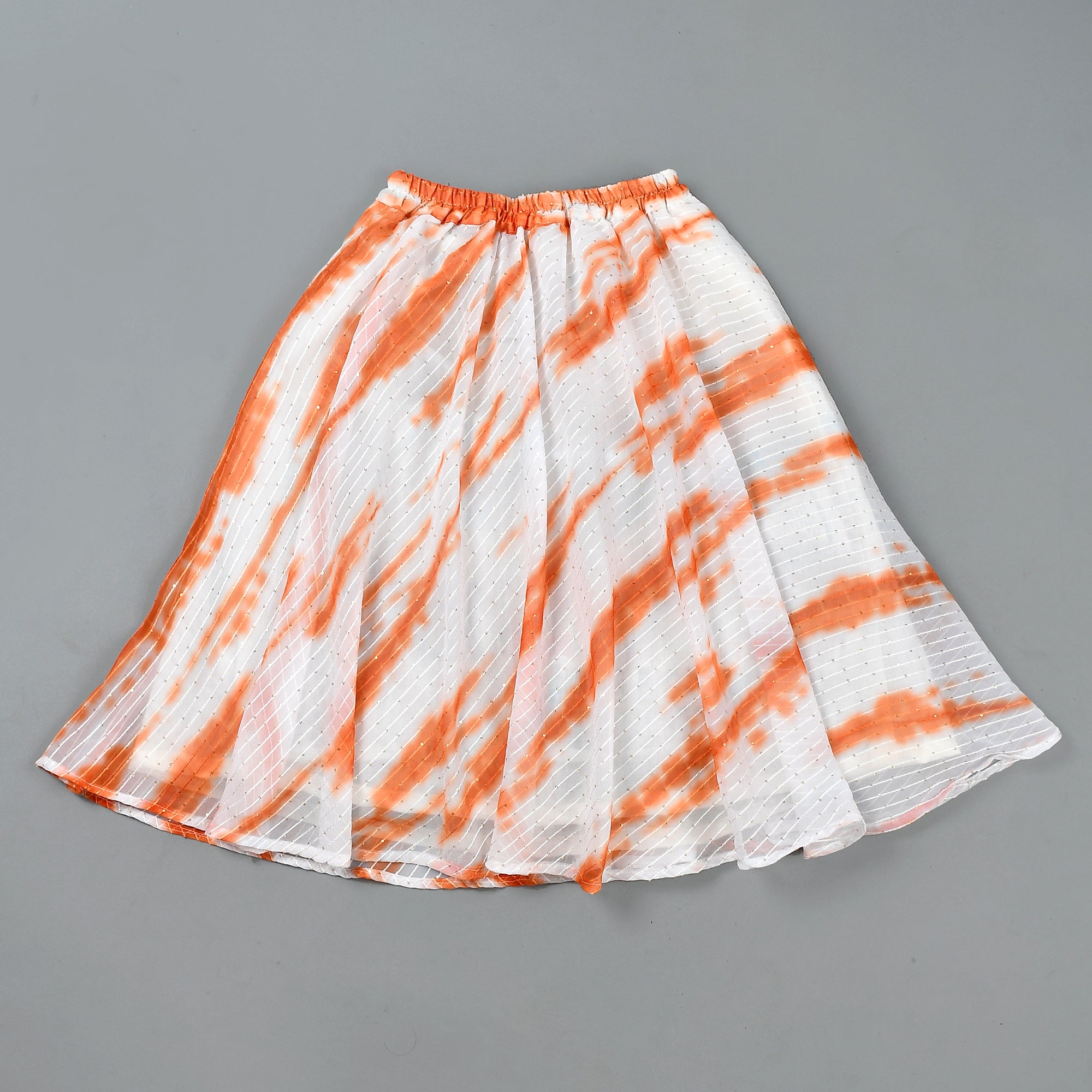 Girl's White Tie Dye Kurta Skirt Set - Rangpur