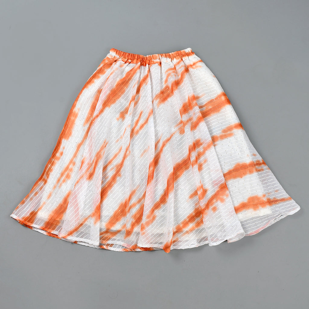 Girl's White Tie Dye Kurta Skirt Set