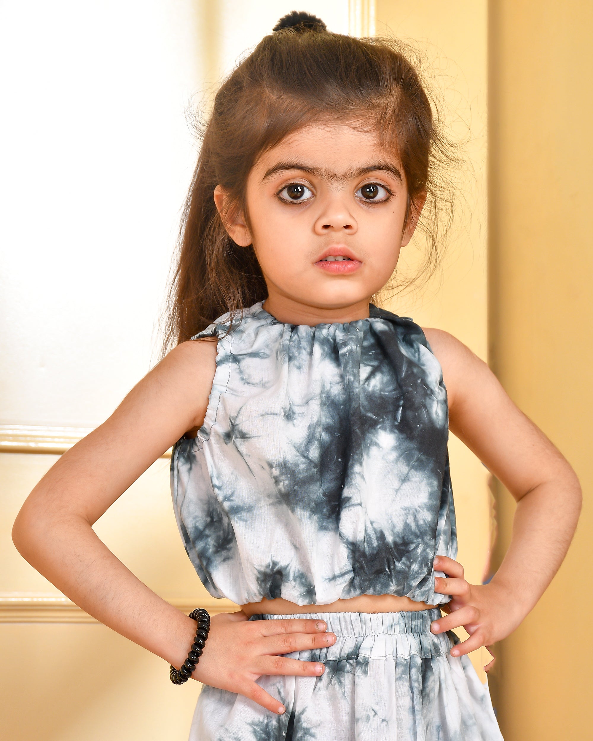 Girl's Black & White Tie Dye Crop Top and Skirt Set - Rangpur