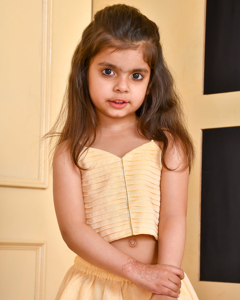 Girl's Beige top and Double Layered Lehenga Set