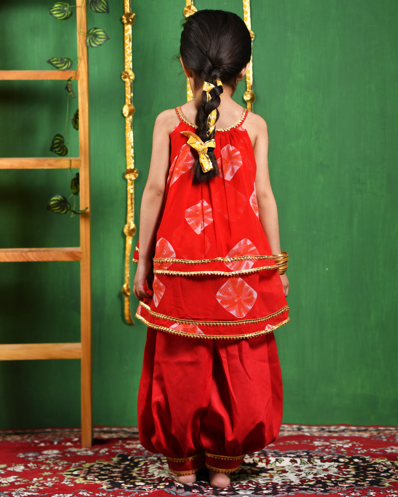 Girl's Red Kurta and Dhoti Set