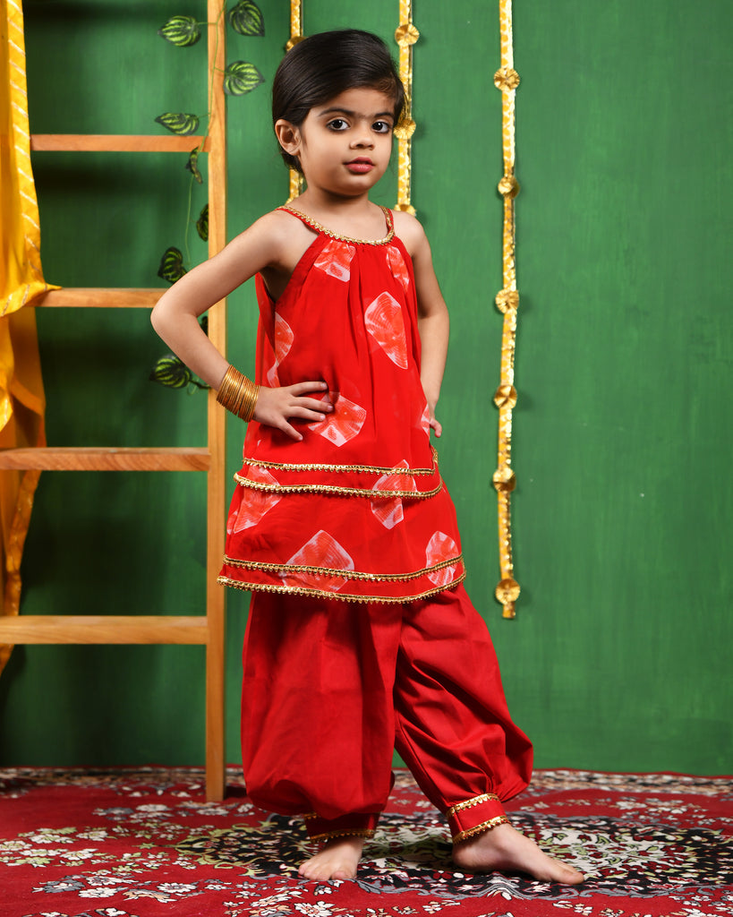 Girl's Red Kurta and Dhoti Set