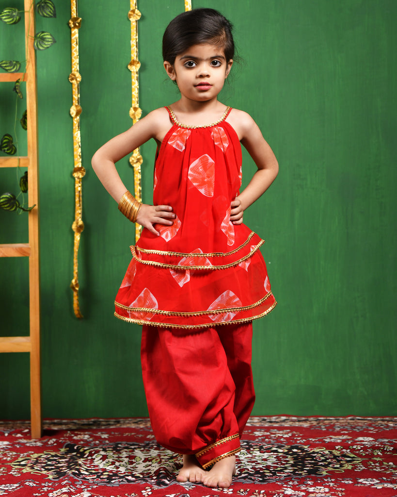 Girl's Red Kurta and Dhoti Set