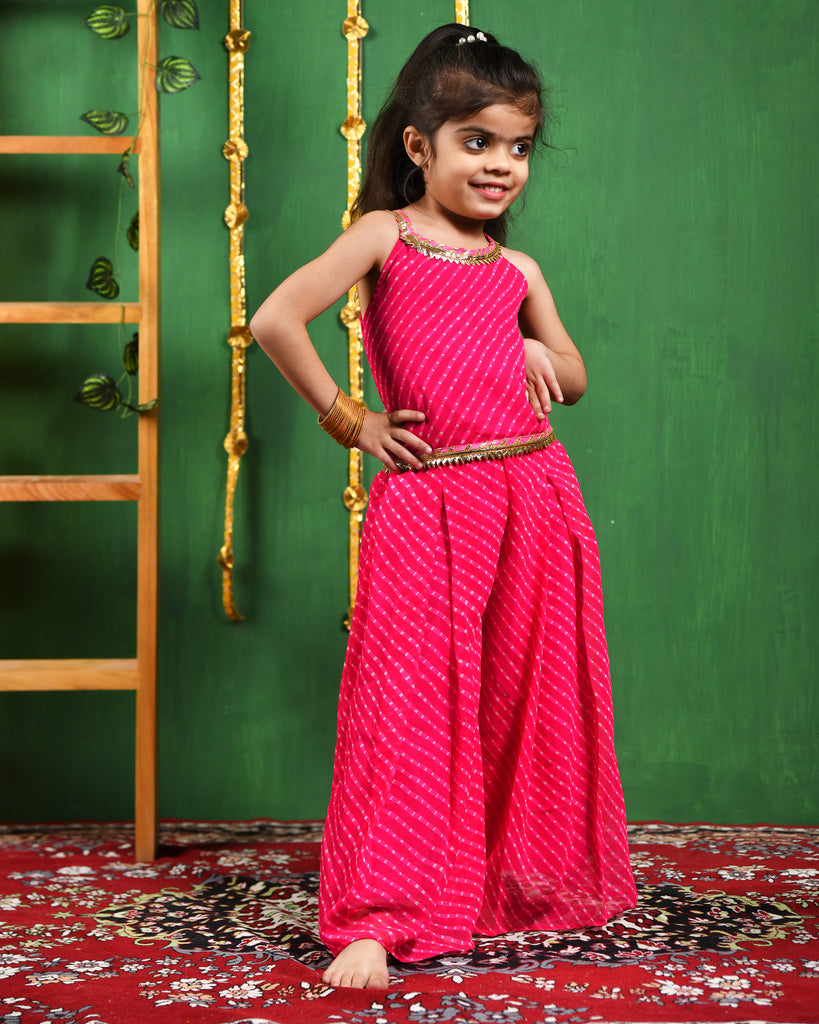 Girl's Pink Top and Flared Palazzo Set