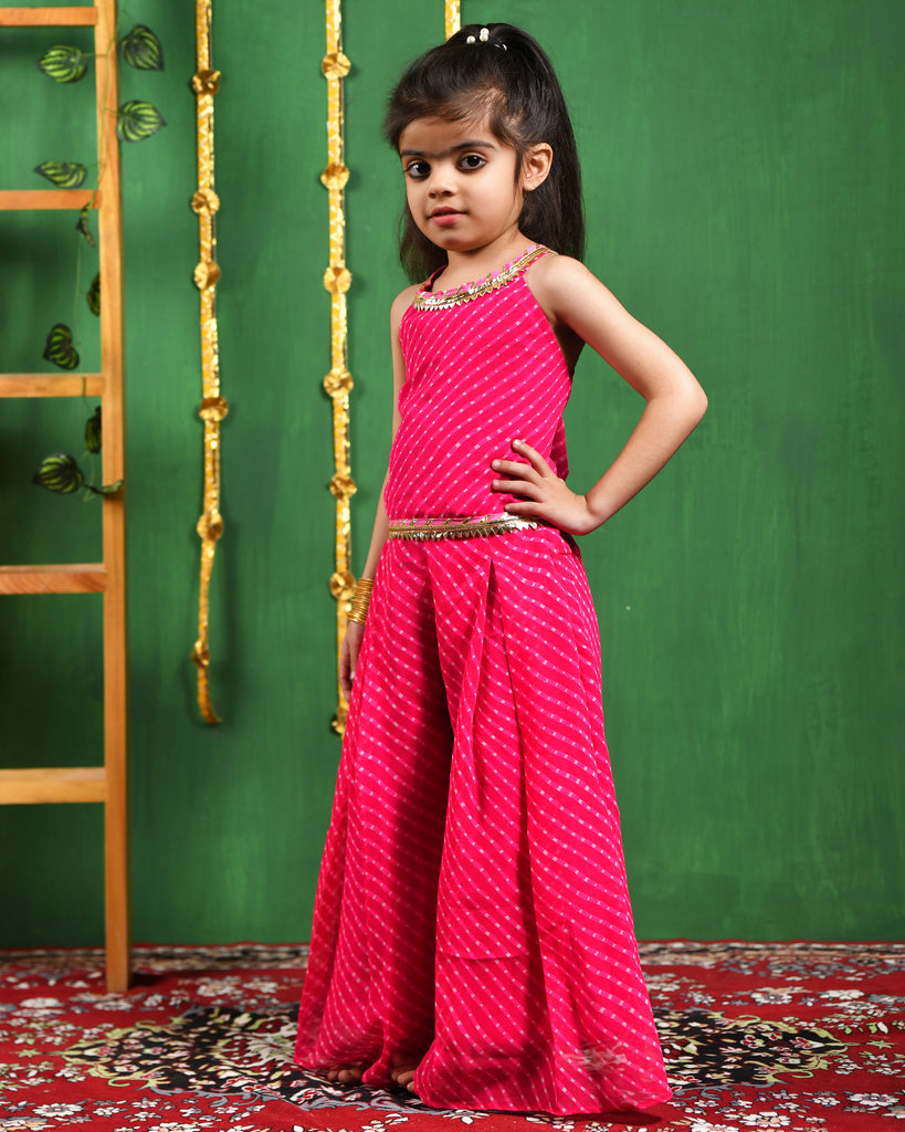 Girl's Pink Top and Flared Palazzo Set