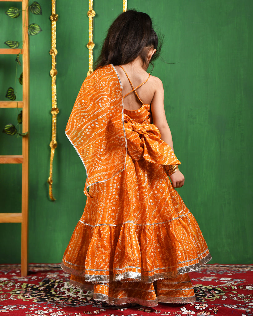 Girl's Mustared Bandhani Lehenga Set