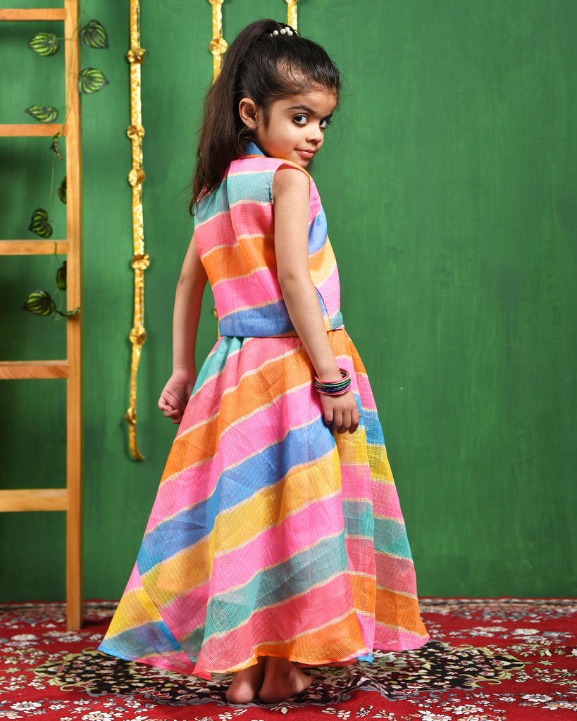Girl's Multi Leheriya Skirt Top Set