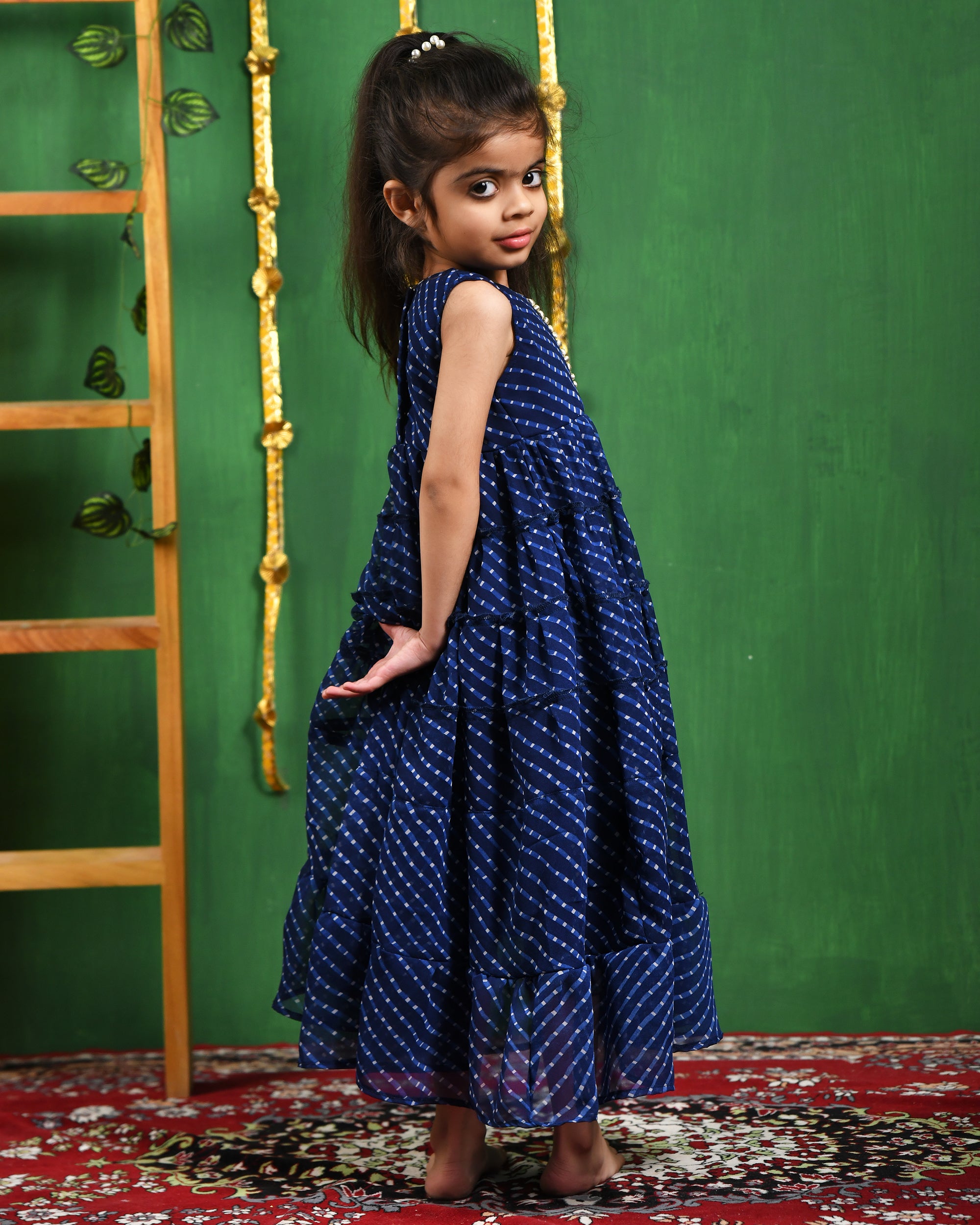 Girl's Blue Modal Frilly Anarkali Gown - Rangpur