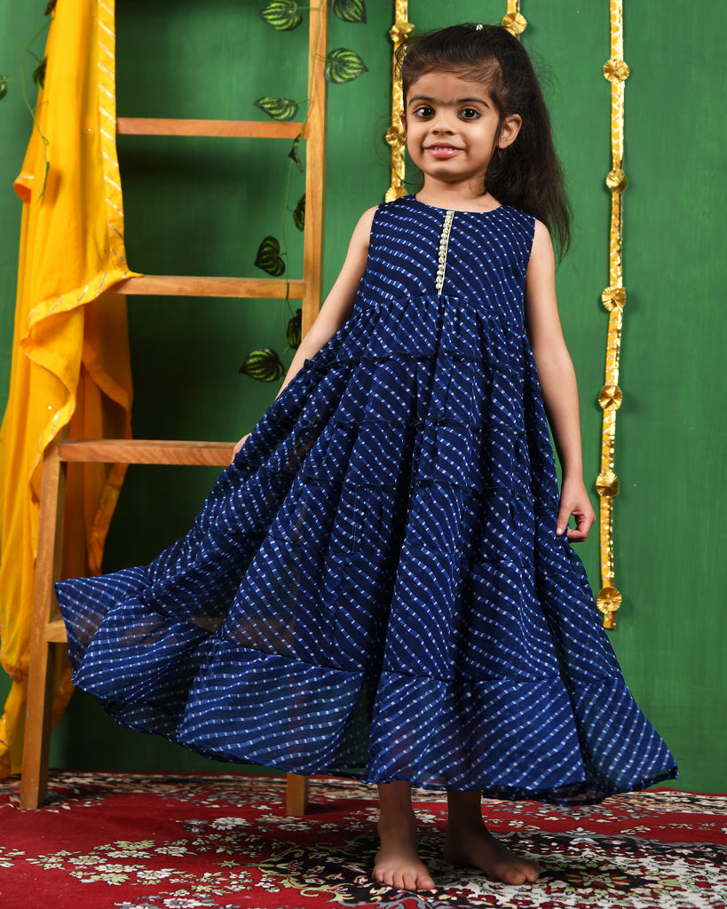 Girl's Blue Modal Frilly Anarkali Gown